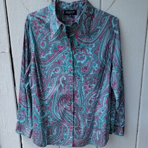 Jones New York Paisley Button Up Shirt Top Blouse Signature Woman 3X
